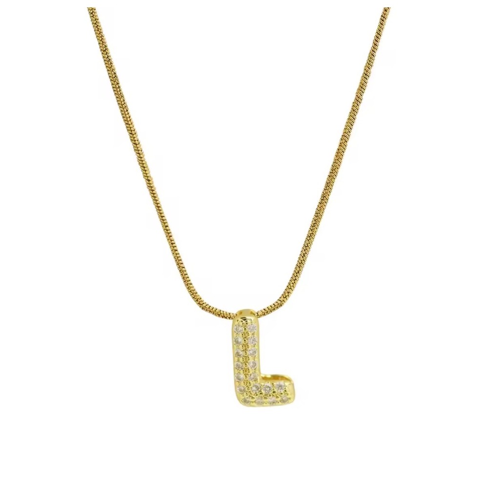 18k Gold Plated Initial L Letter Pendant Necklace‎ Pavé Crystal Alphabet Charm